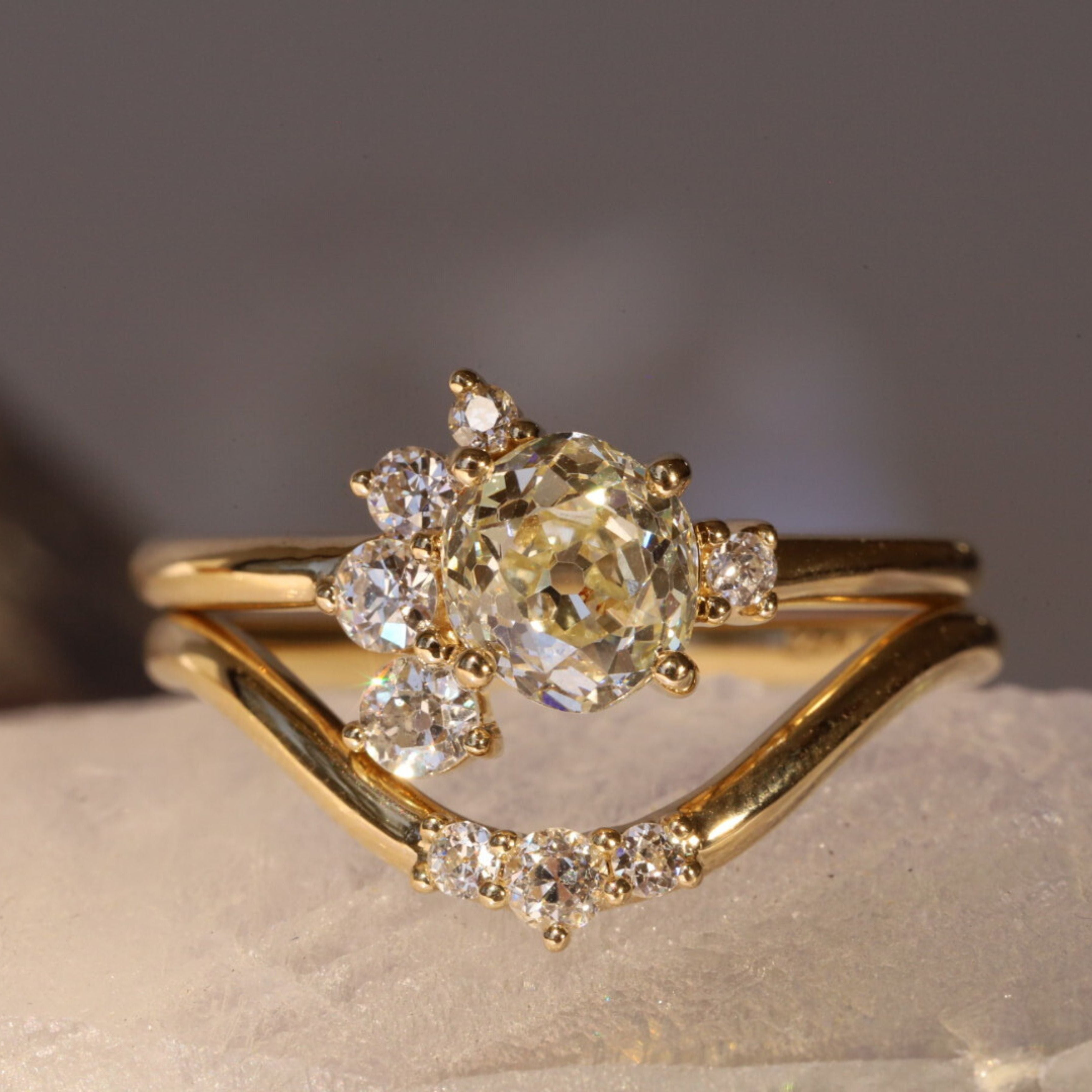 1.24ct Old Mine Diamond Amelia and Rosette Set [flat lay]