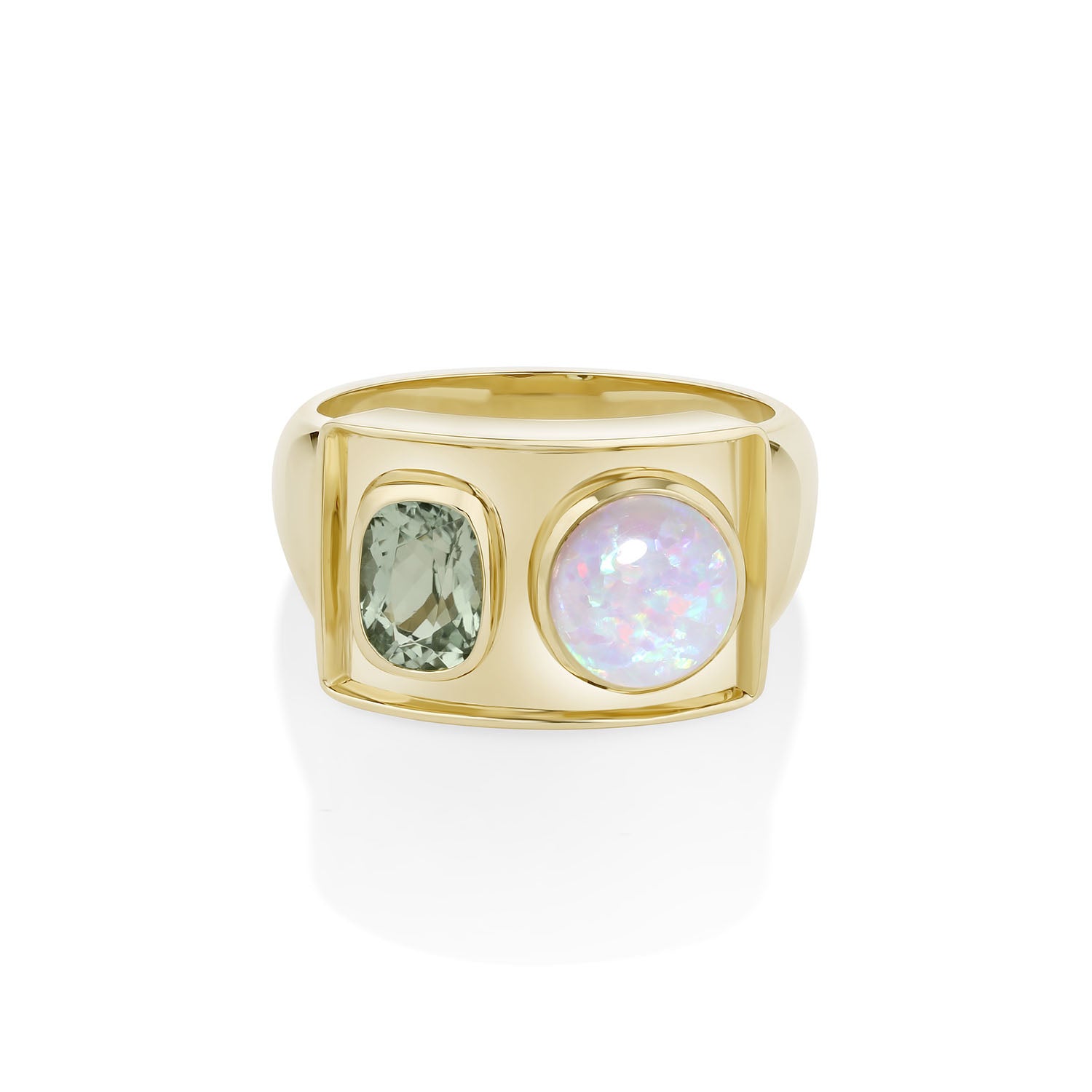 1.32ct Opal and 0.88ct Green Tourmaline Ring [Yellow Gold]