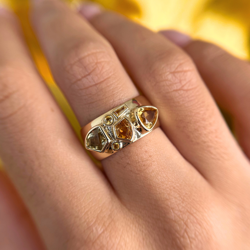 1.35tcw Citrine and Sapphire Tessera Ring [on hand]
