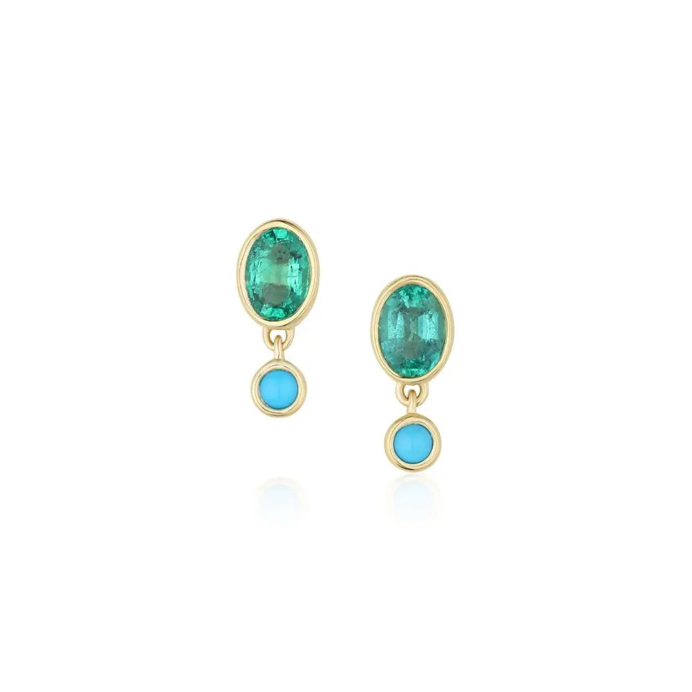 1.42tcw Emerald and Turquoise Earrings [front view]