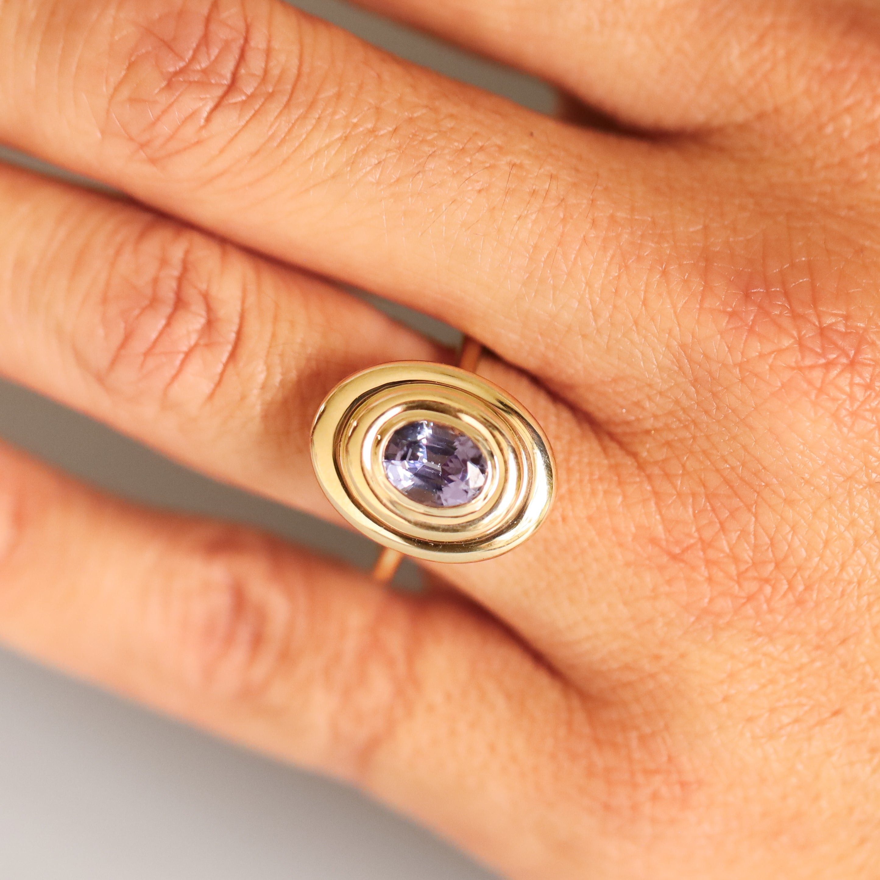 1.45ct Tanzanite In-Orbit Ring on hand