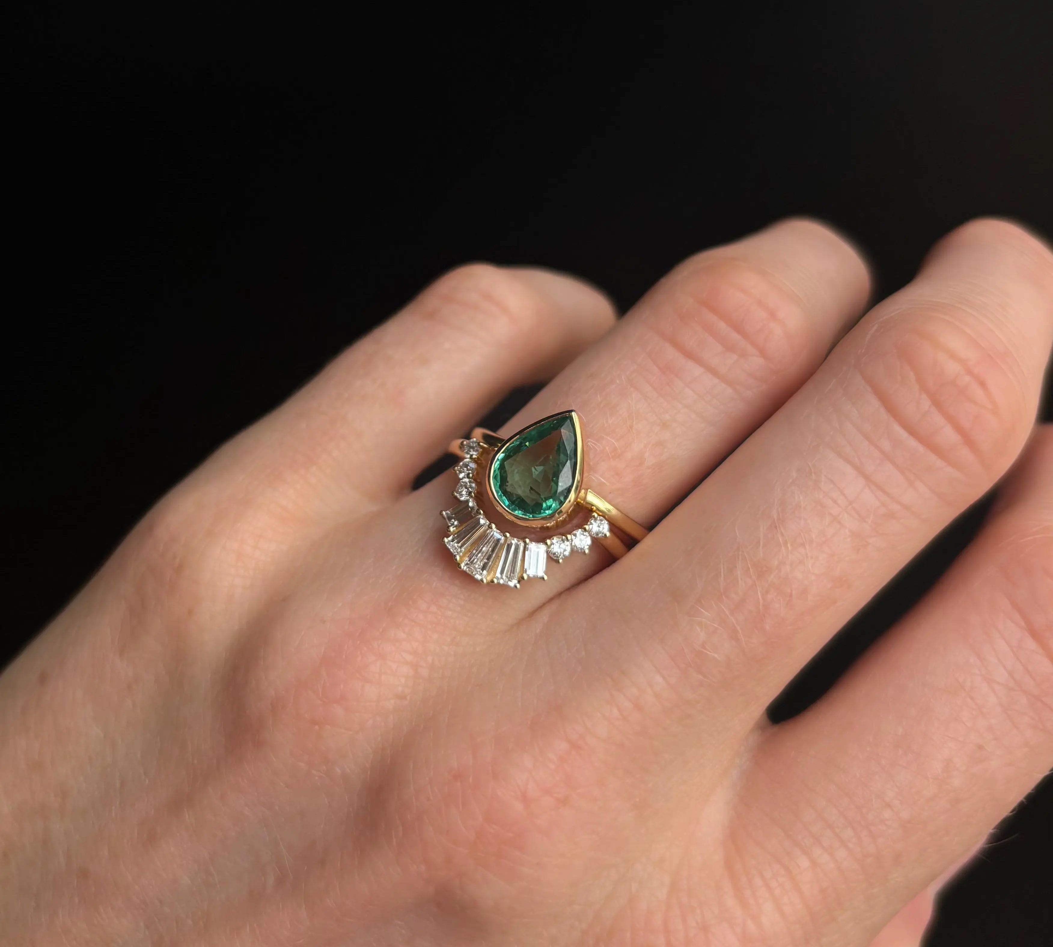 1.54ct Emerald Bezel Set Solitaire Ring Marrow Fine [on hand]