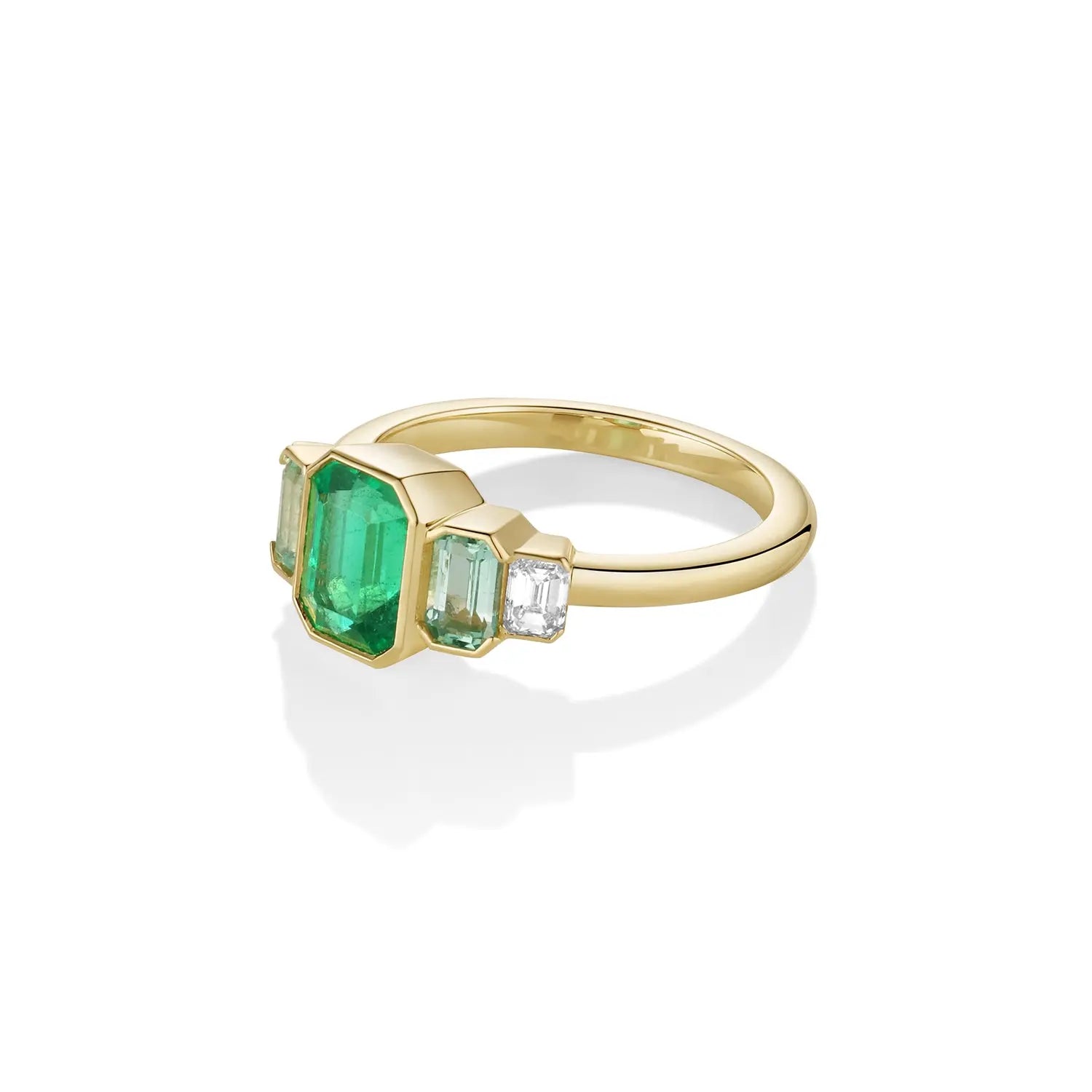 1.57ct Emerald, Beryl, and Diamond 5 Stone Ring Marrow Fine