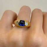 1.58ct Blue Sapphire & White Cadillac Diamond Bombe Ring [on hand]