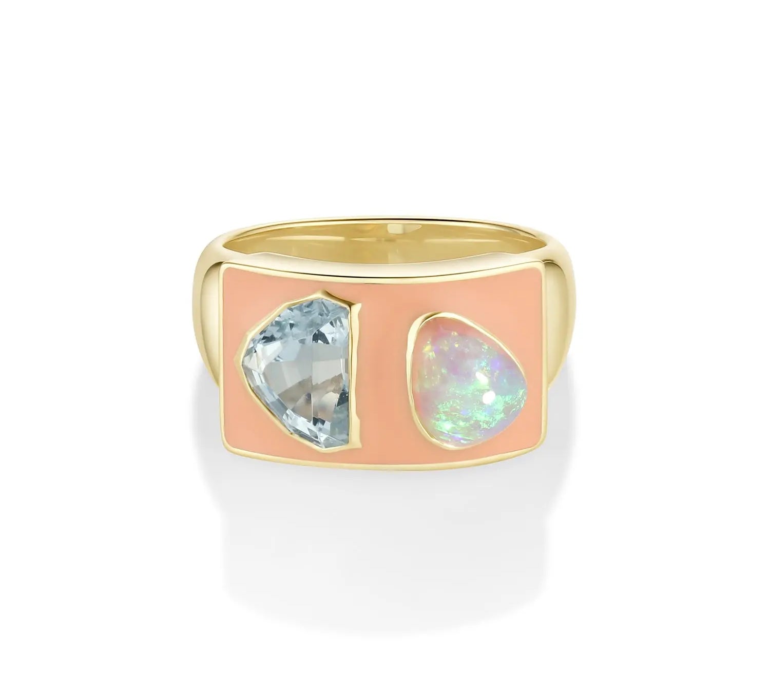 1.63ct Aqua and 1.29ct Opal Ring with Melon Enamel