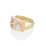1.63ct Aqua and 1.29ct Opal Ring with Melon Enamel side view