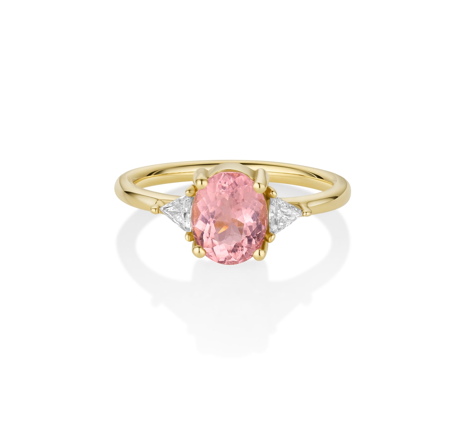 1.63ct Pink Tourmaline Jillian with 0.19tcw natural trillions [Yellow Gold]