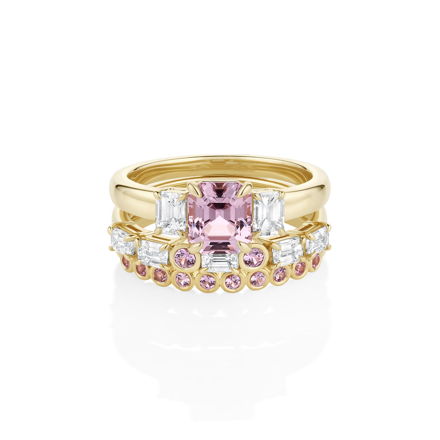1.76ct Pink Sapphire and Diamond Ring with Cosmic Light & Third Band [Yellow Gold]