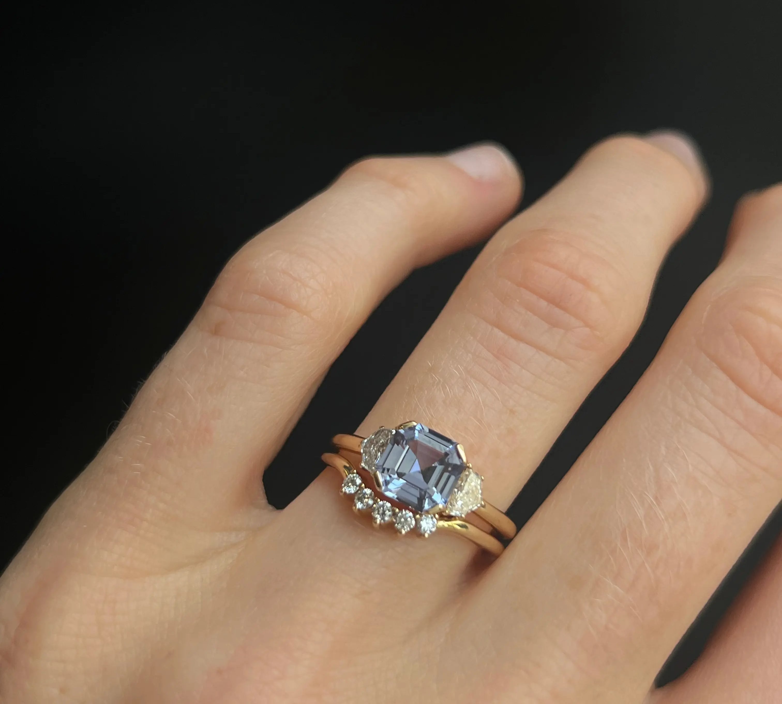 1.86ct Periwinkle Sapphire & Cadillac Diamond Engagement Ring [on hand]
