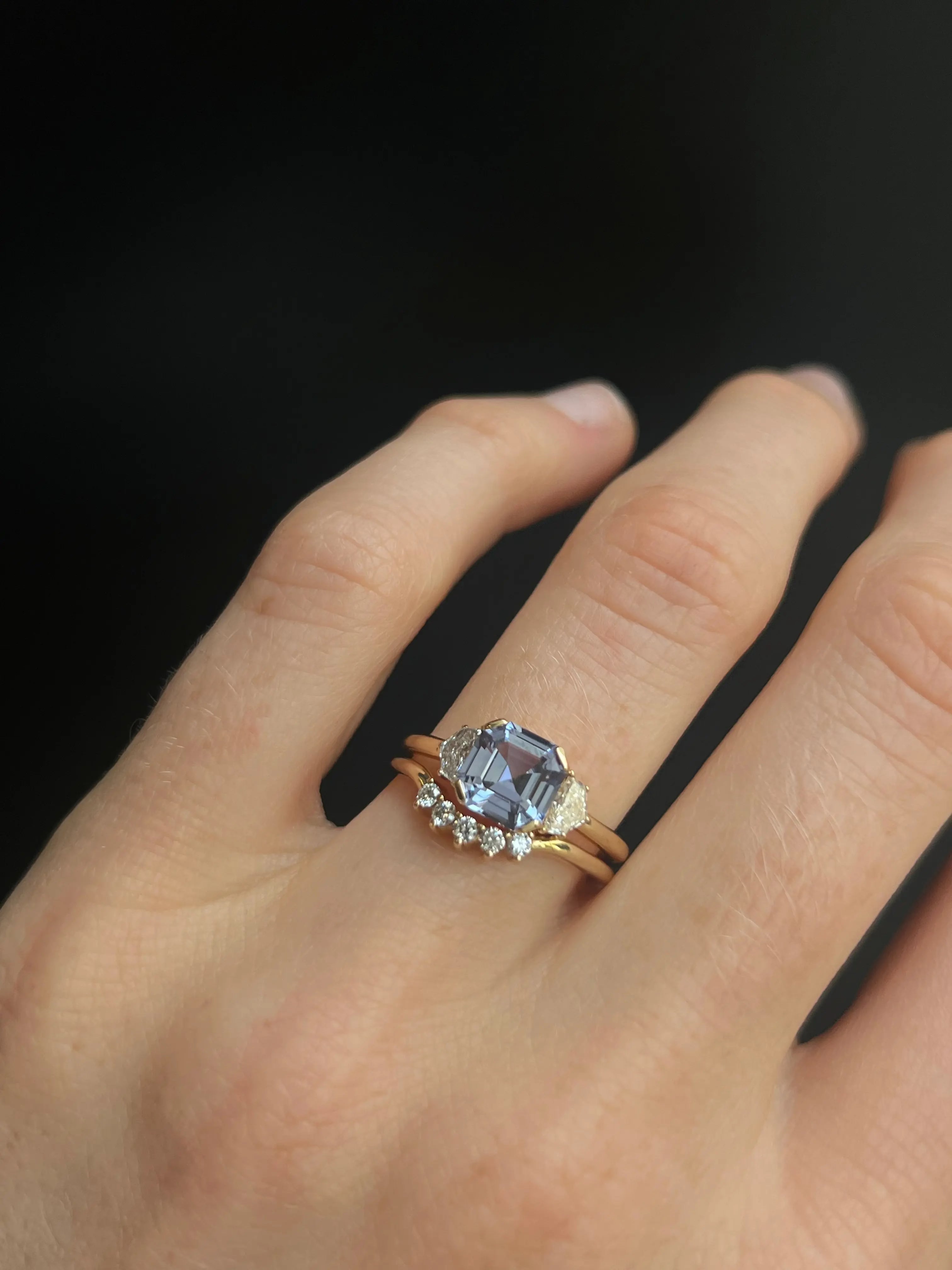 1.86ct Periwinkle Sapphire & Cadillac Diamond Engagement Ring [on hand]