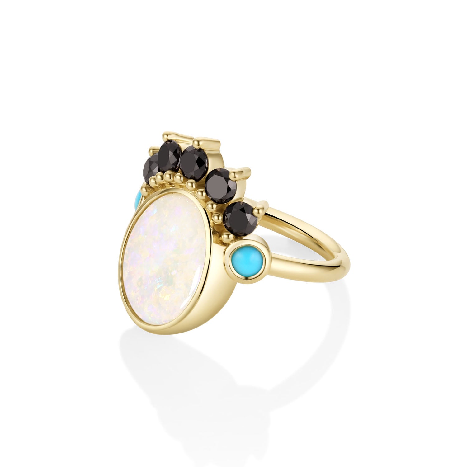 1.91ct Australian Opal and 0.20ctw Turquoise Mary Ring side view