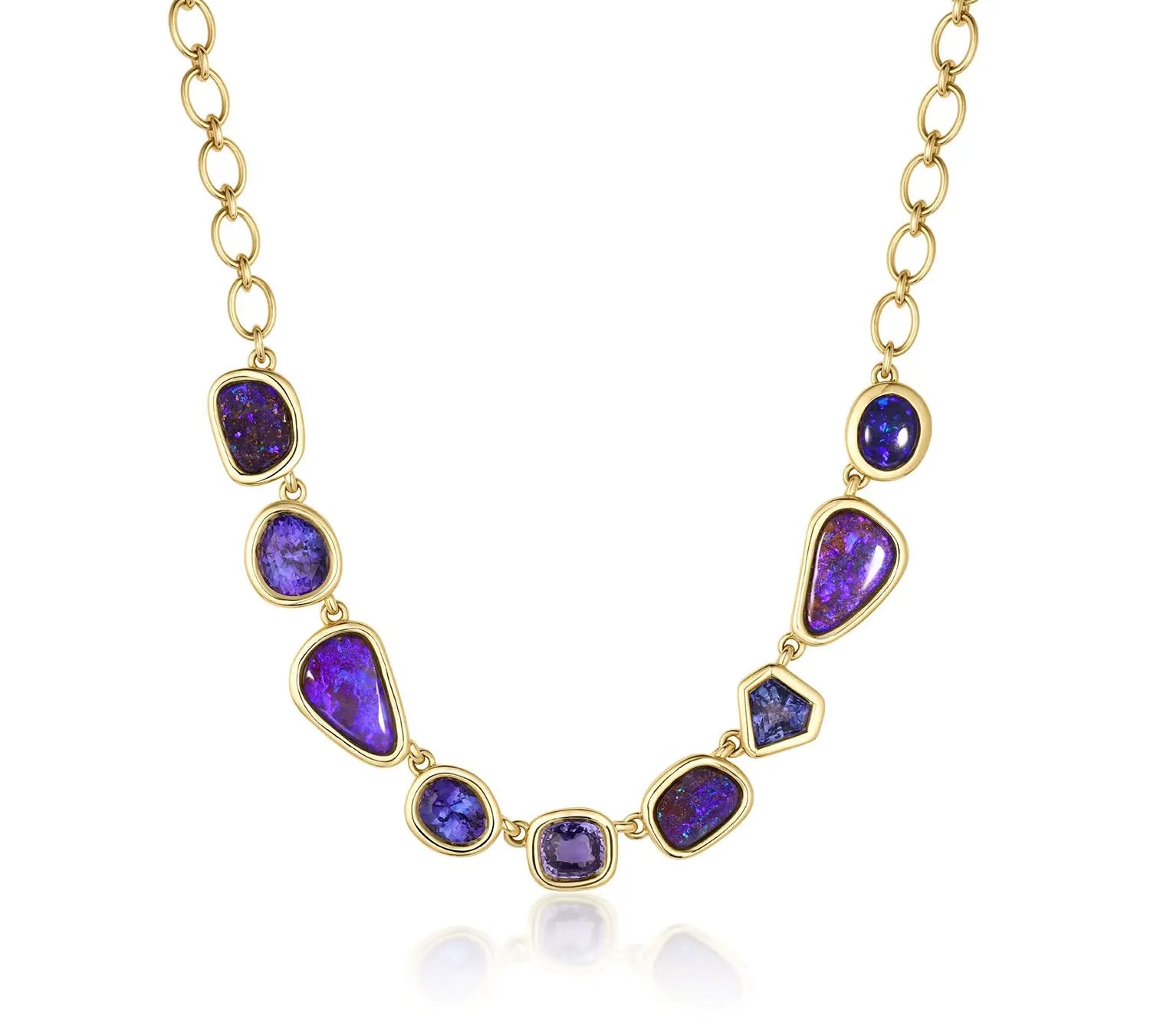 12.83ctw Boulder Opal, 1.22ct Black Opal, 5.27ctw Tanzanite and 4.63ctw Sapphire Necklace