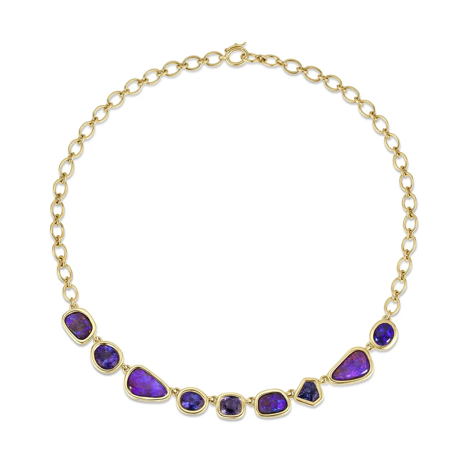 12.83ctw Boulder Opal, 1.22ct Black Opal, 5.27ctw Tanzanite and 4.63ctw Sapphire Necklace 