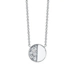 Marrow Fine Jewelry White Diamond Quarter Moon Phase Circle Pendant With Solid Gold Chain [White Gold]