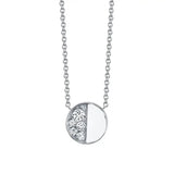 Marrow Fine Jewelry White Diamond Quarter Moon Phase Circle Pendant With Solid Gold Chain [White Gold]
