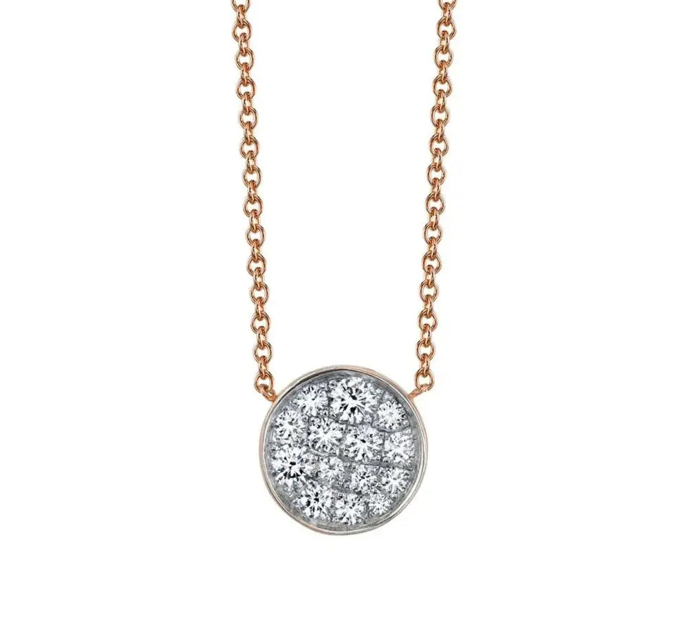 Marrow Fine Jewelry White Diamond Full Moon Phase Circle Pendant With Solid Gold Chain [Rose Gold]