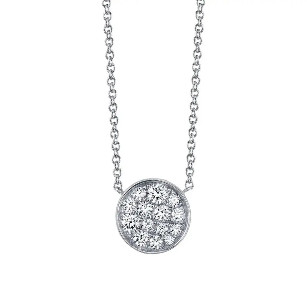 Marrow Fine Jewelry White Diamond Full Moon Phase Circle Pendant With Solid Gold Chain [White Gold]