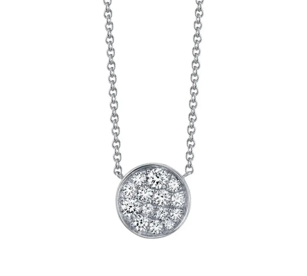Marrow Fine Jewelry White Diamond Full Moon Phase Circle Pendant With Solid Gold Chain [White Gold]