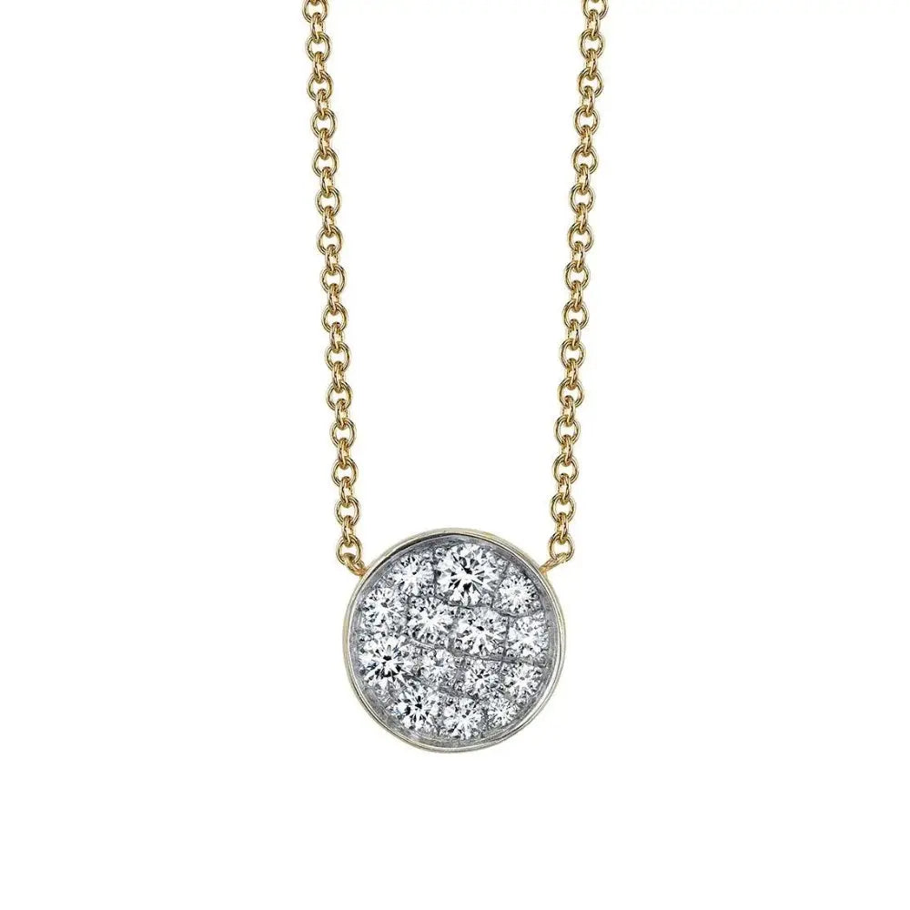 Marrow Fine Jewelry White Diamond Full Moon Phase Circle Pendant With Solid Gold Chain [Yellow Gold]