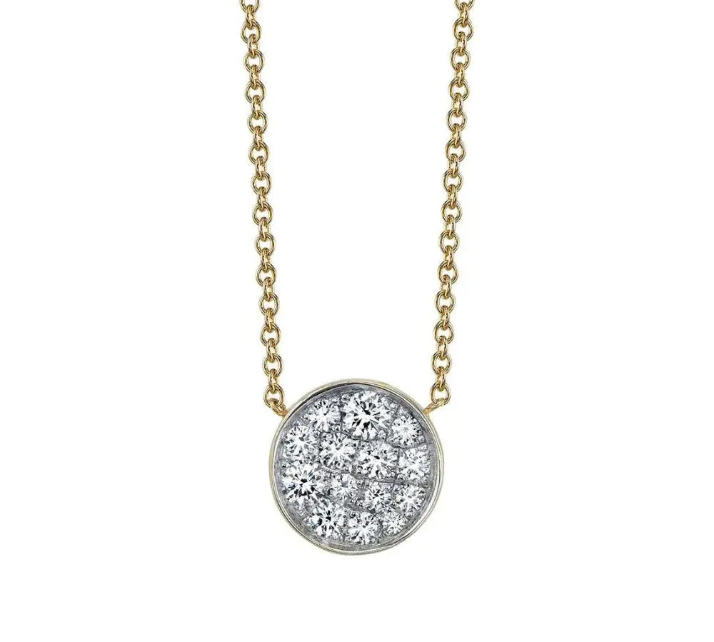 Marrow Fine Jewelry White Diamond Full Moon Phase Circle Pendant With Solid Gold Chain [Yellow Gold]