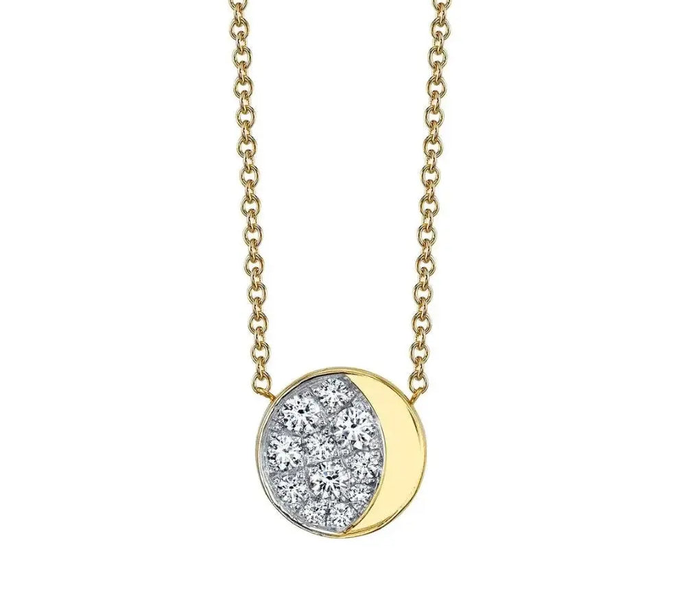 Marrow Fine Jewelry White Diamond Gibbous Moon Phase Circle Pendant With Solid Gold Chain [Yellow Gold]