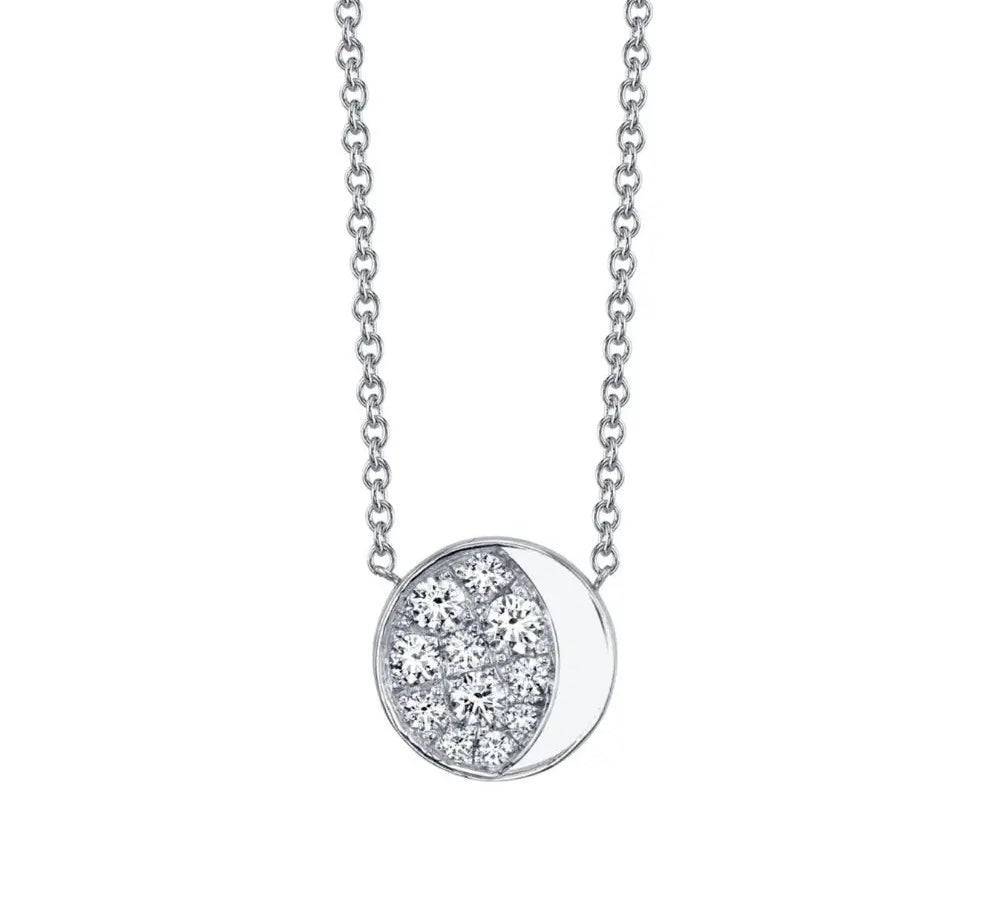 Marrow Fine Jewelry White Diamond Gibbous Moon Phase Circle Pendant With Solid Gold Chain [White Gold]