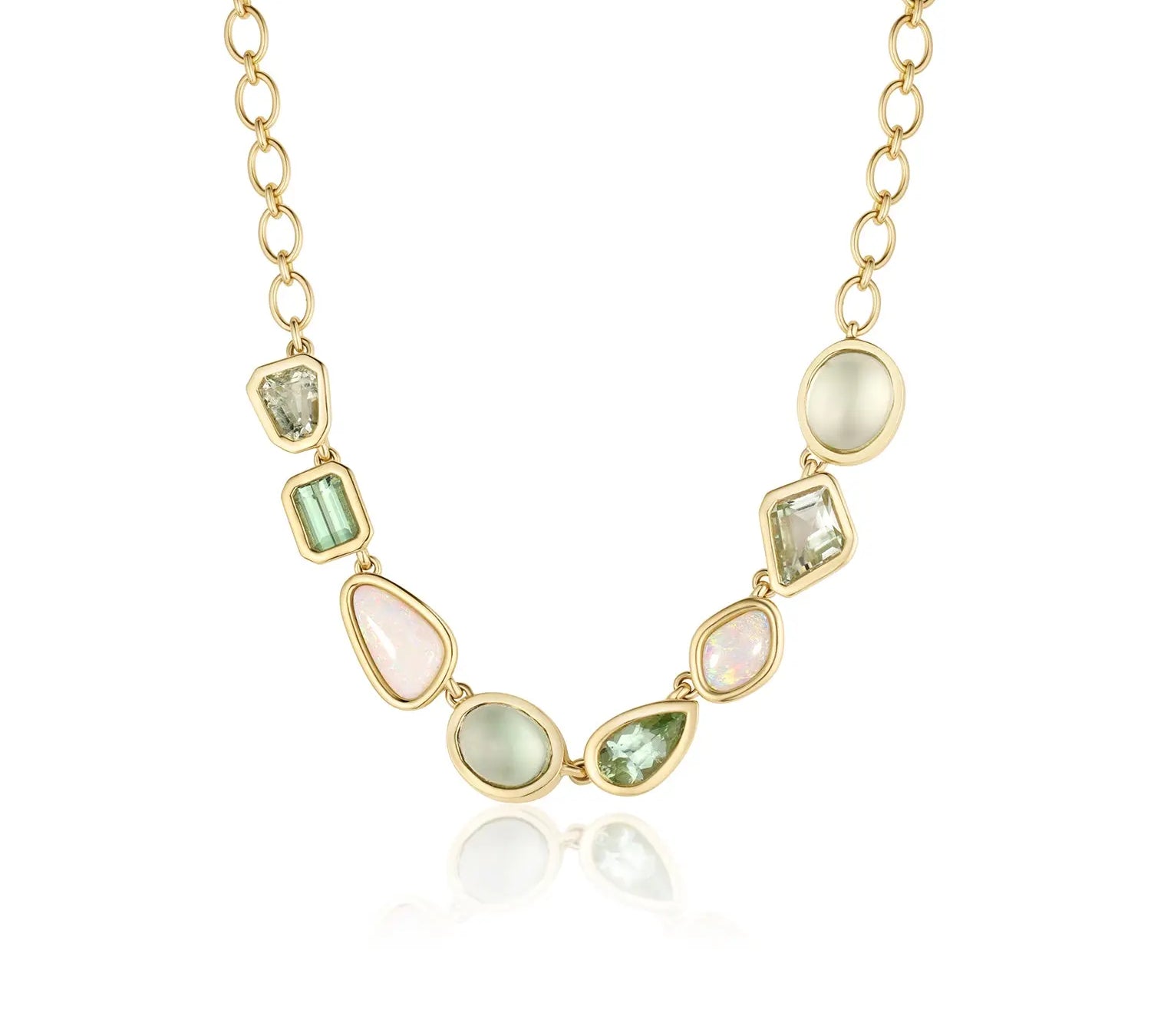 16.39ctw Green Tourmaline, 3.54ct Opal & 1.65ct Beryl Necklace Marrow Fine