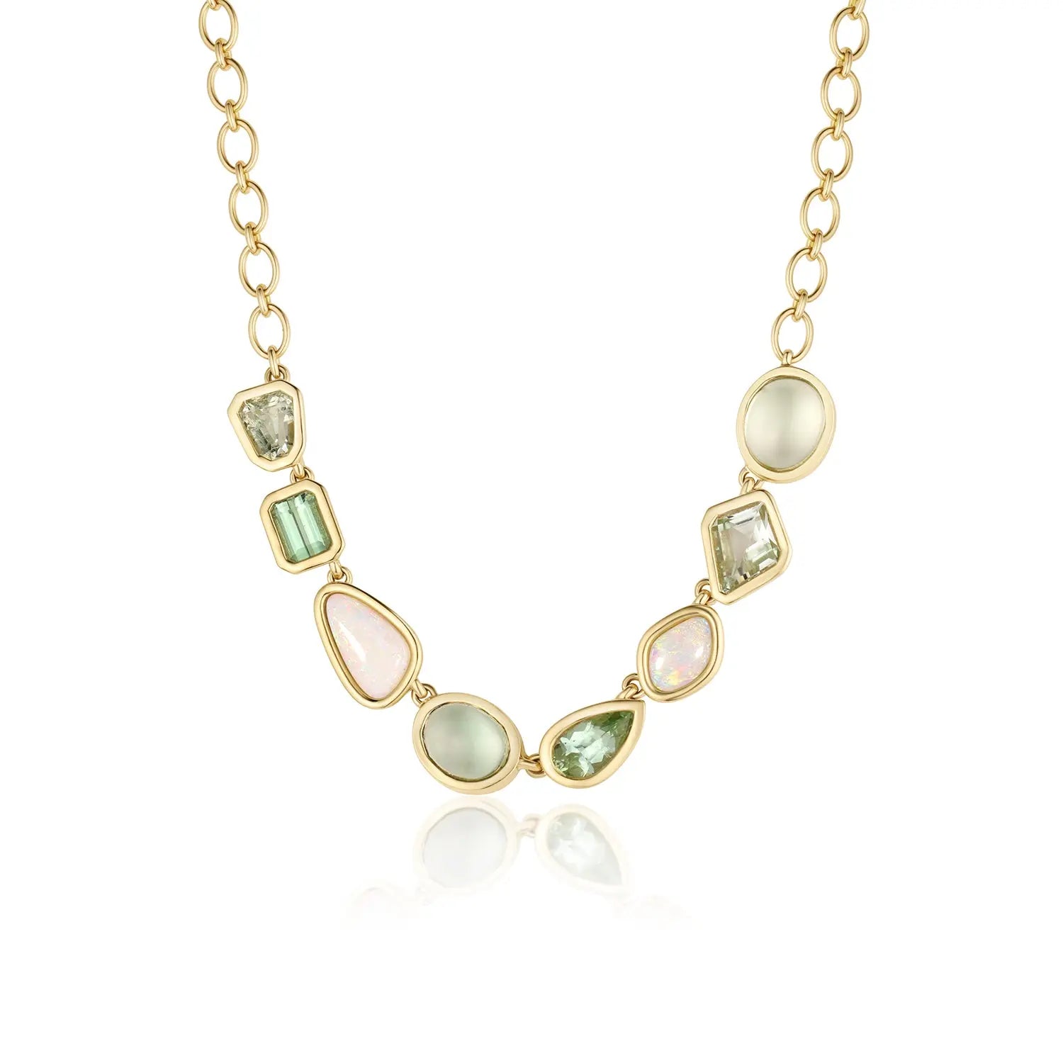 16.39ctw Green Tourmaline, 3.54ct Opal & 1.65ct Beryl Necklace Marrow Fine