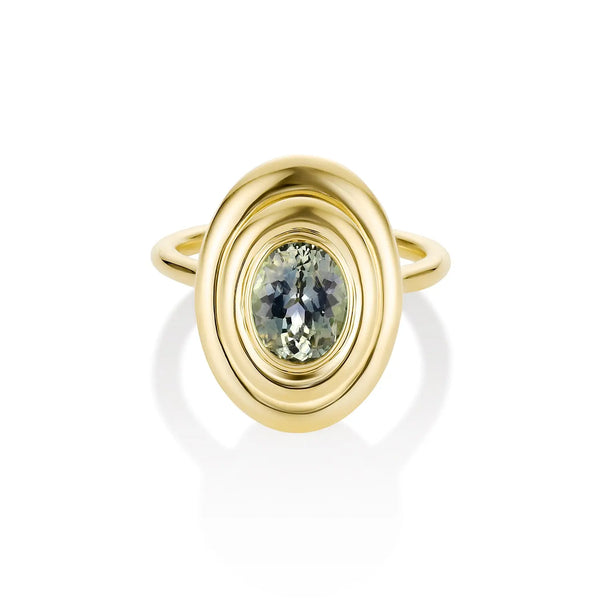 2.02ct Sapphire In-Orbit Ring – Madagascar sapphire in a double bezel, 14k yellow gold, by Marrow Fine