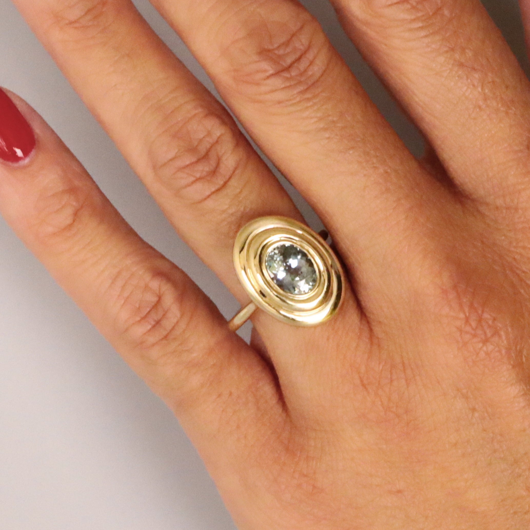 2.02ct Sapphire In-Orbit Ring on hand