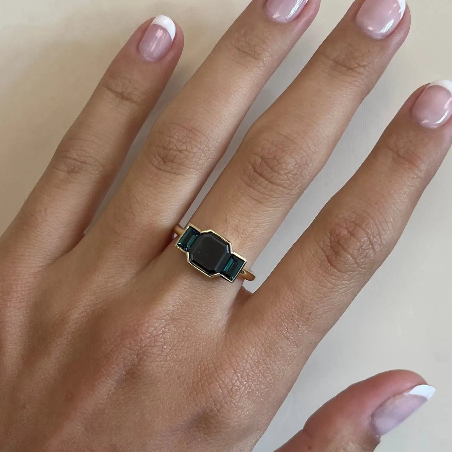 2.07ct Black Diamond Asscher & Tourmaline Baguette Ring [on hand]