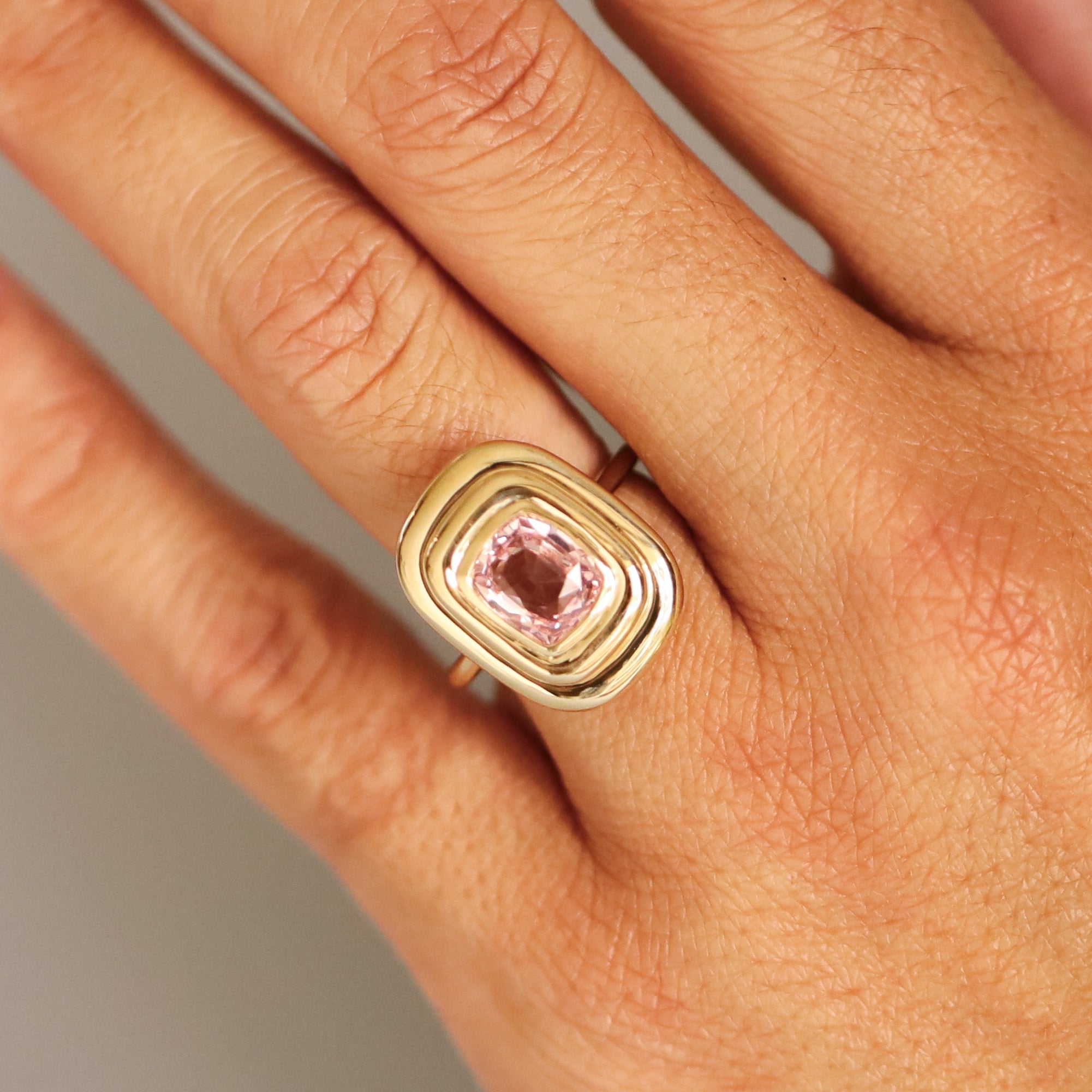 2.16ct Padparadscha In-Orbit Ring on hand