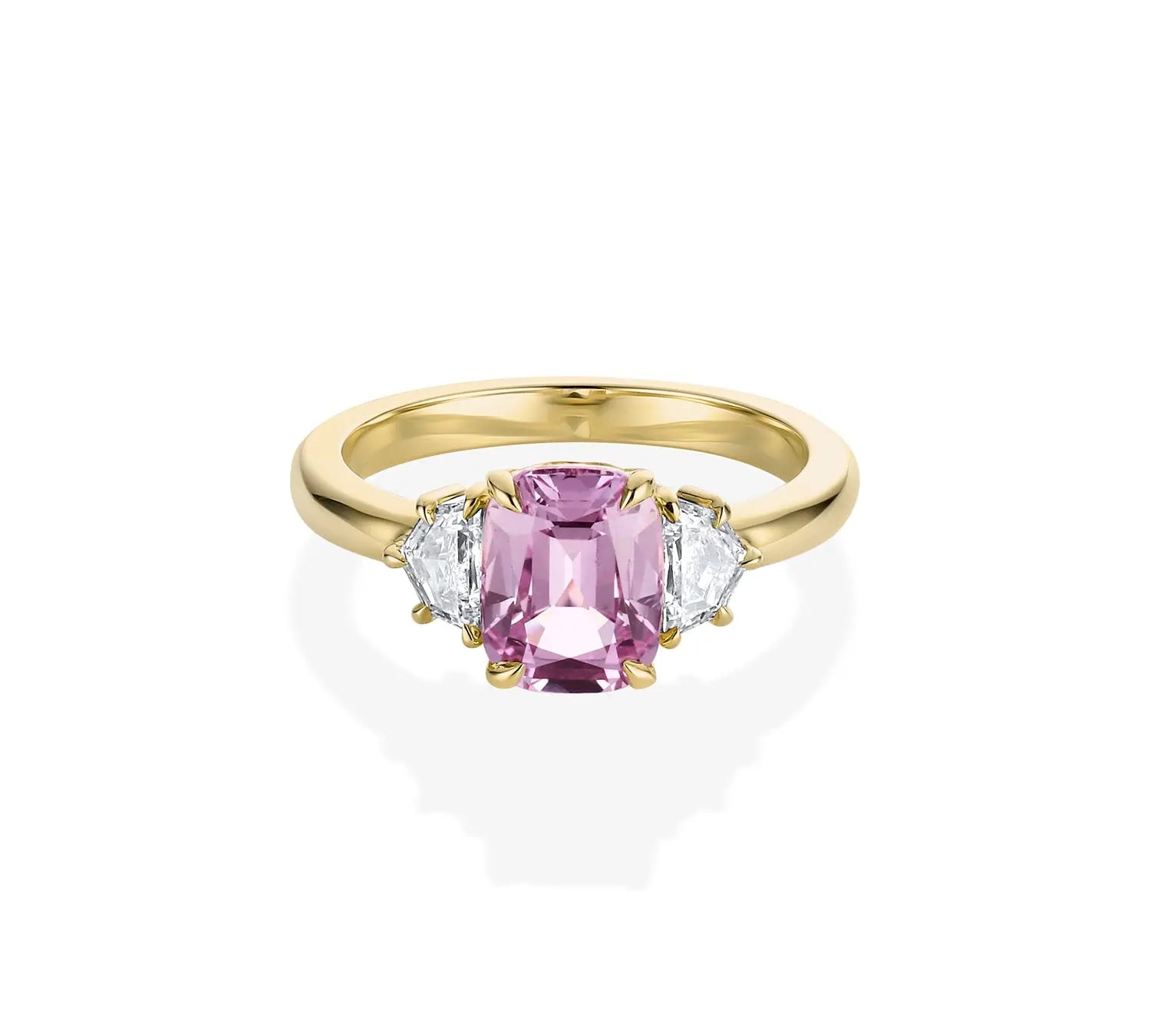 2.20ct Pink Sapphire and 0.44tcw Cadillac Diamond Three Stone Ring [Yellow Gold]
