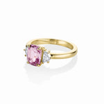 2.20ct Pink Sapphire and 0.44tcw Cadillac Diamond Three Stone Ring [Yellow Gold] side view