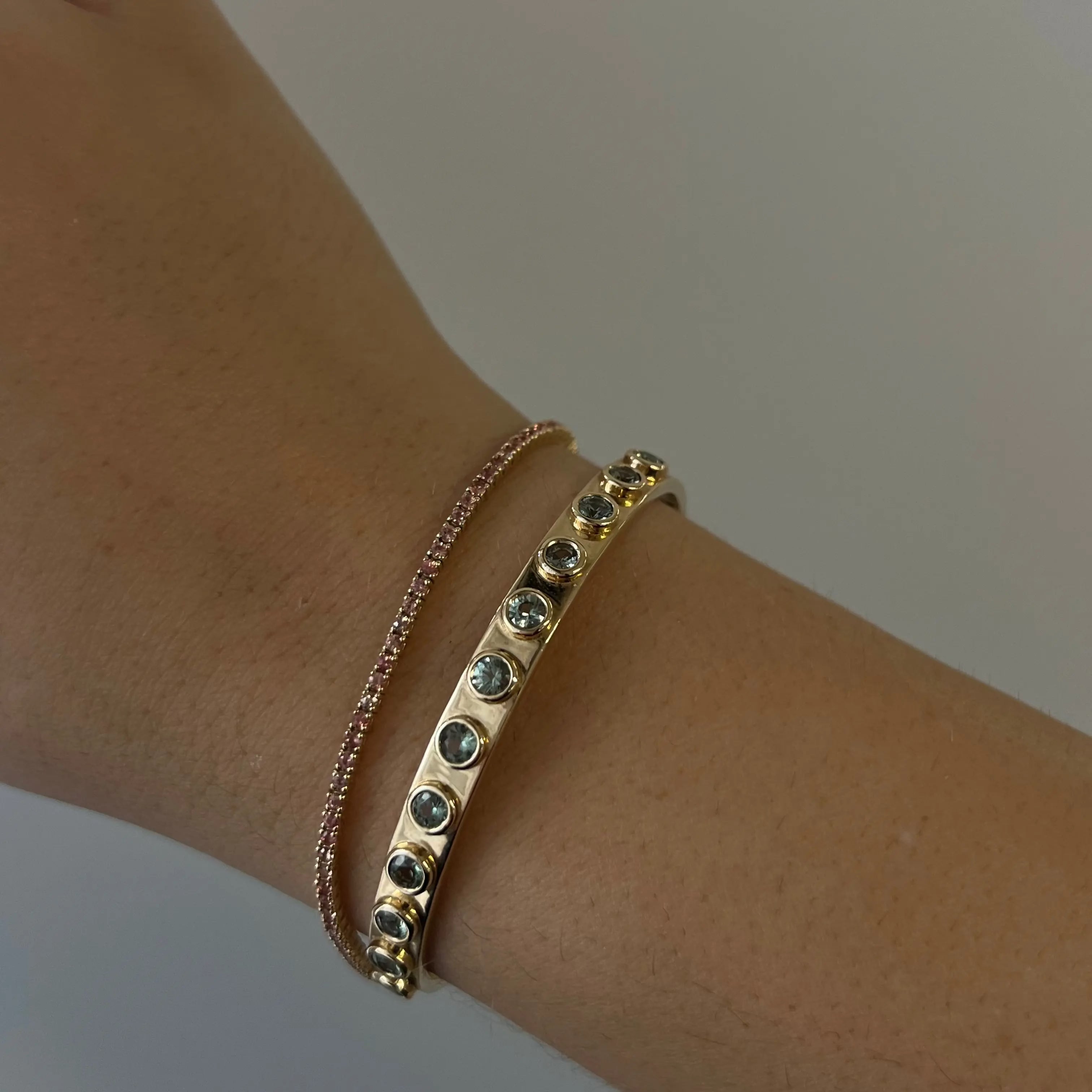 2.24tcw Green Sapphire Everyday Cuff [on wrist]