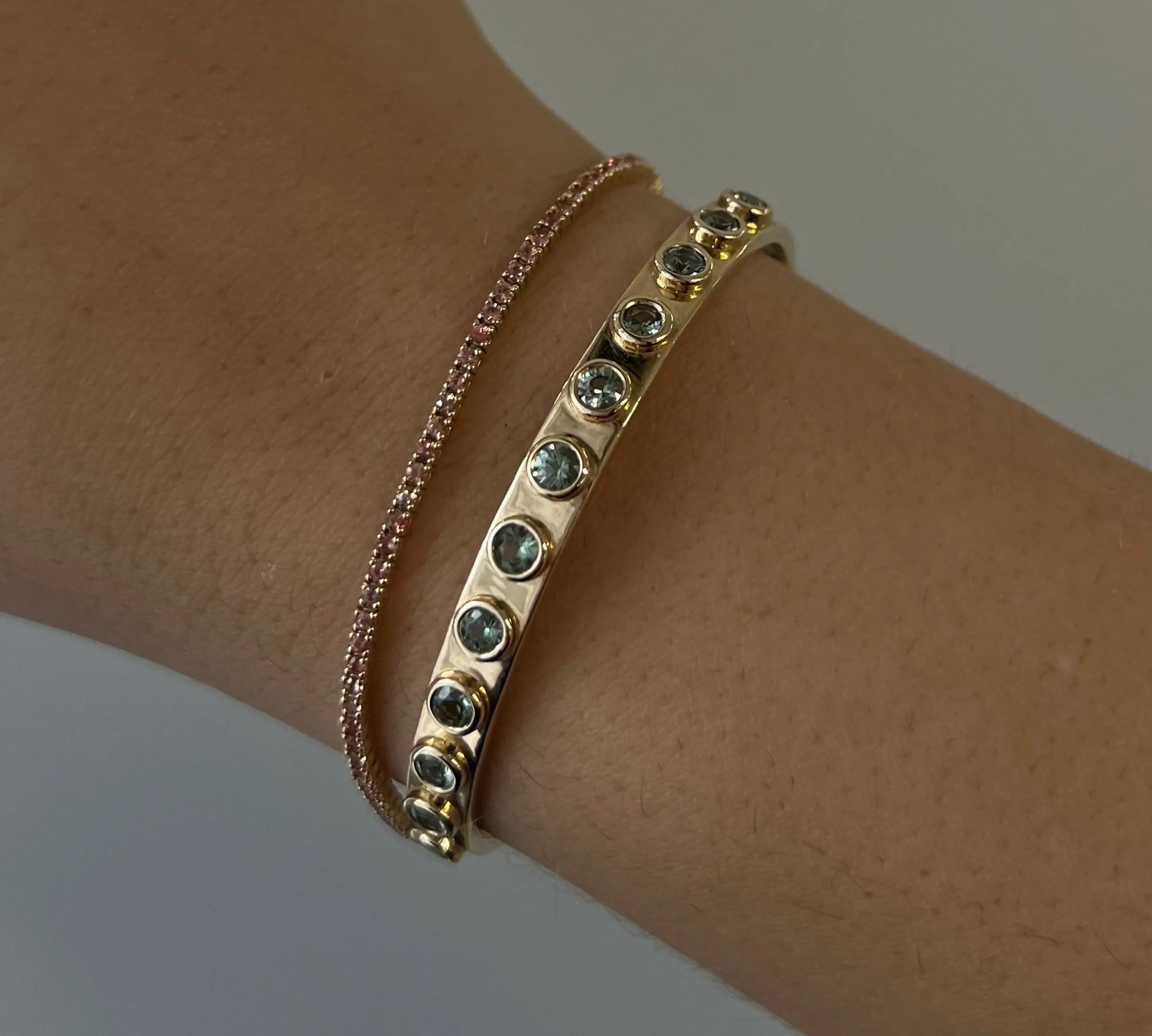 2.24tcw Green Sapphire Everyday Cuff (3.5mm round sapphires) [on wrist]