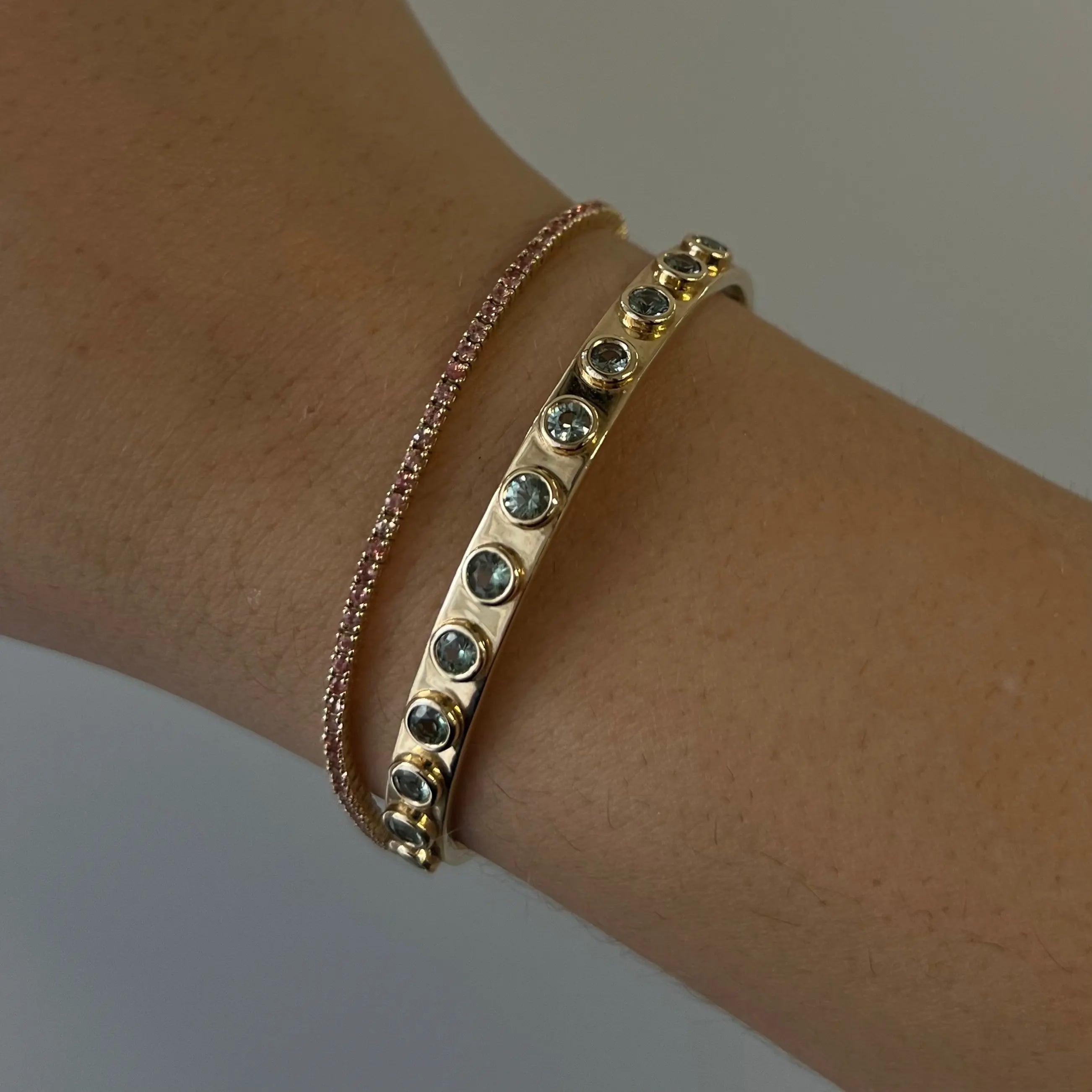 2.24tcw Green Sapphire Everyday Cuff (3.5mm round sapphires) [on wrist]