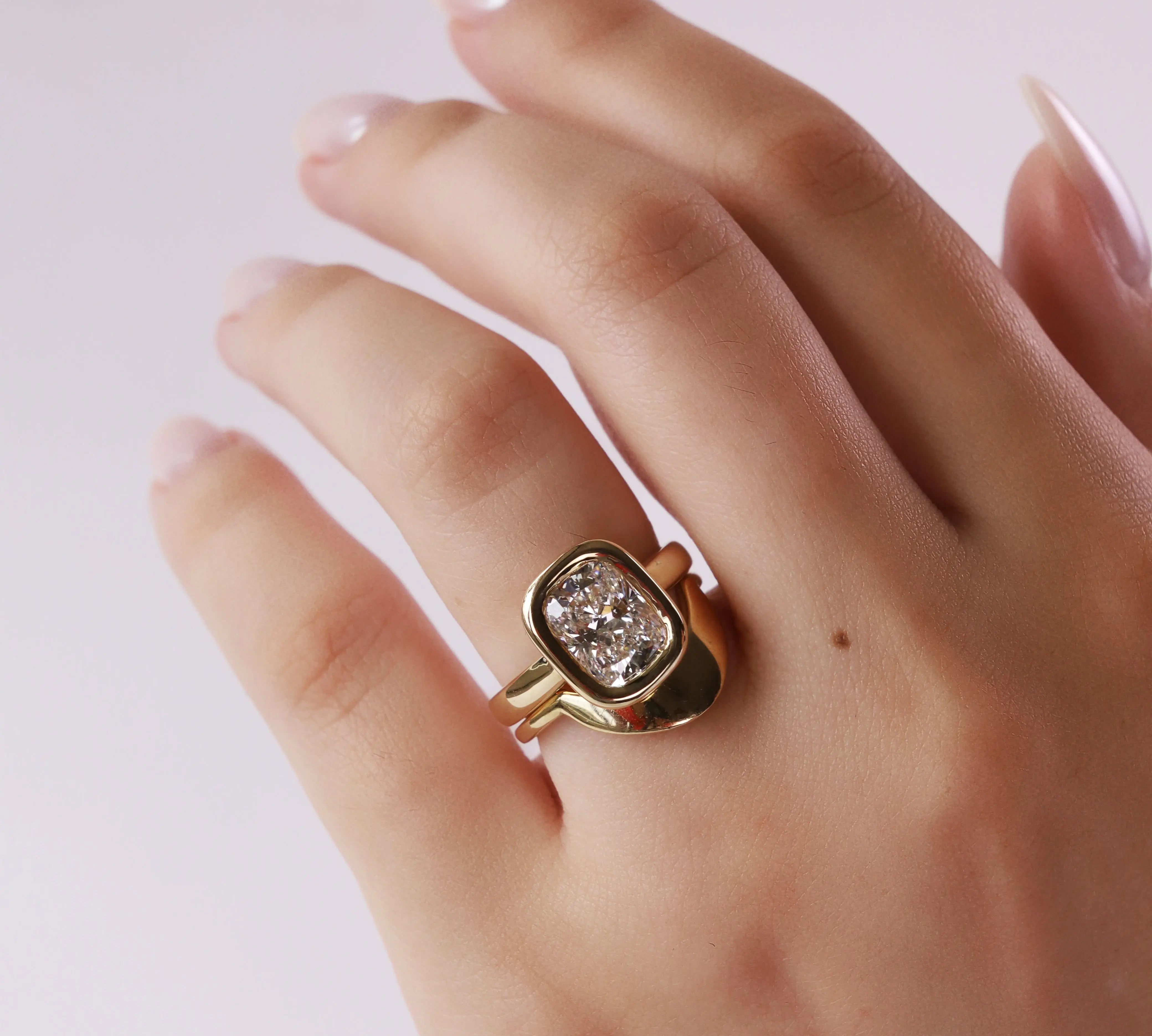 2.55ct Lab-Created Cushion Diamond Stevie Bezel Ring Marrow Fine
