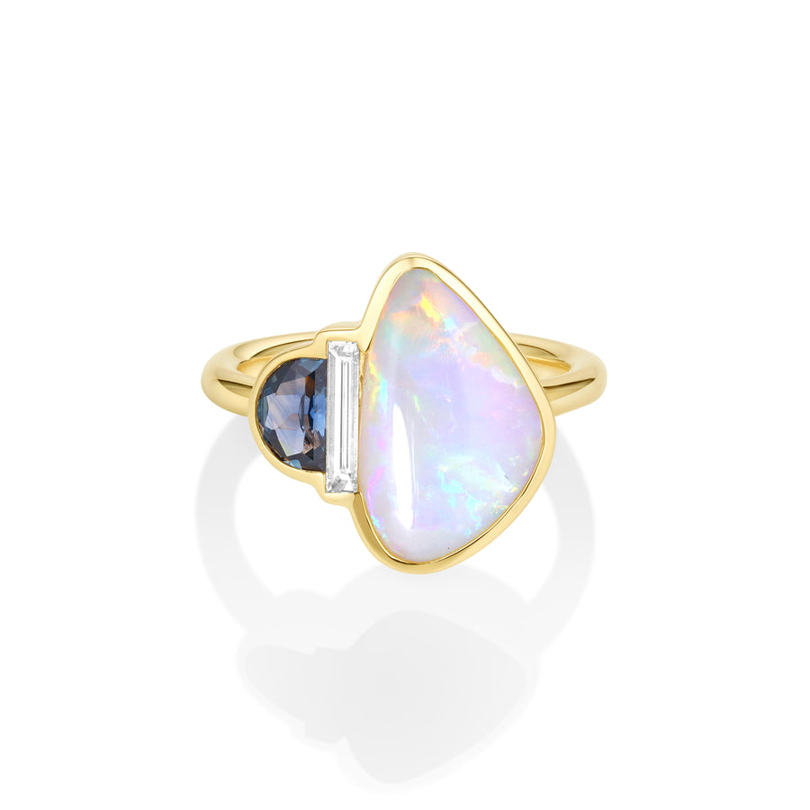 2.75ct Opal, Diamond and Montana Sapphire Bezel Ring