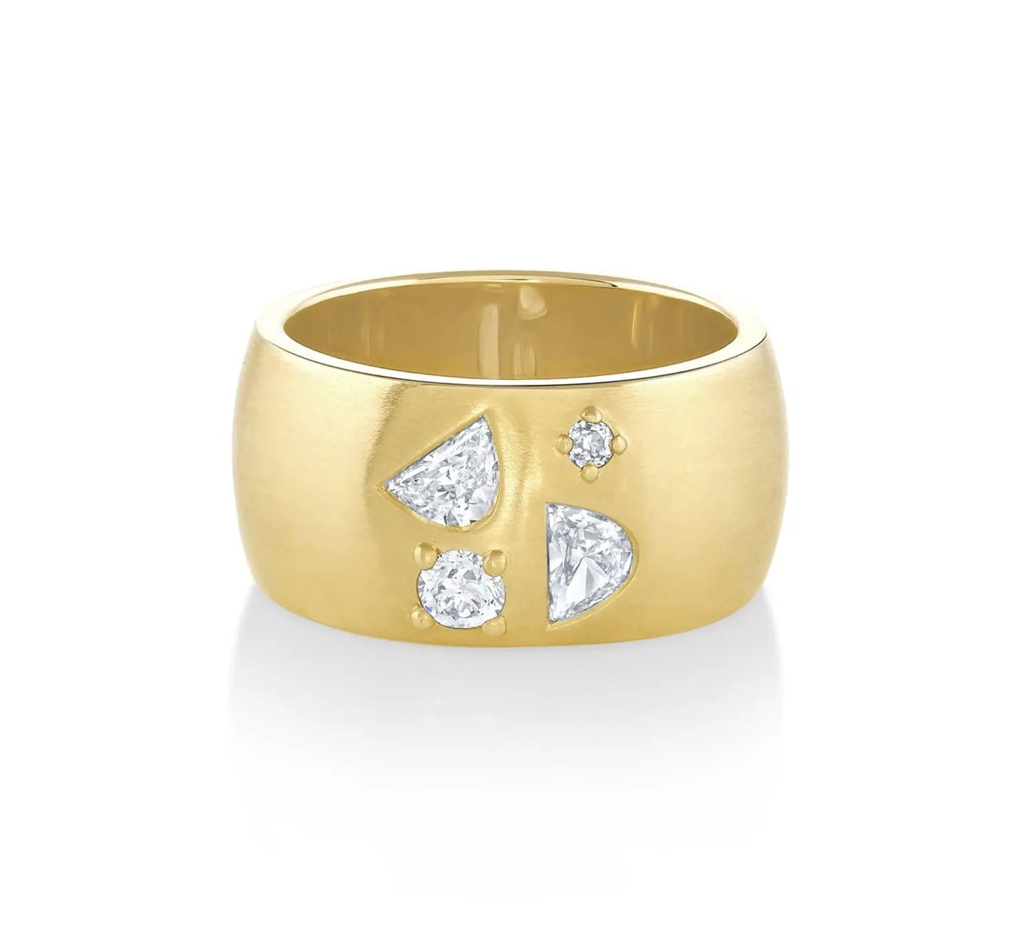 Marrow Fine Jewelry White Diamond Mixed Shapes Chunky Brushed Metal Solid Gold Cigar Band Ring [Yellow Gold]