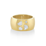 Marrow Fine Jewelry White Diamond Mixed Shapes Chunky Brushed Metal Solid Gold Cigar Band Ring [Yellow Gold]