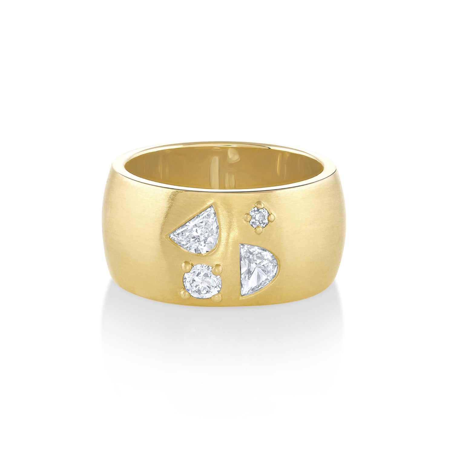 Marrow Fine Jewelry White Diamond Mixed Shapes Chunky Brushed Metal Solid Gold Cigar Band Ring [Yellow Gold]