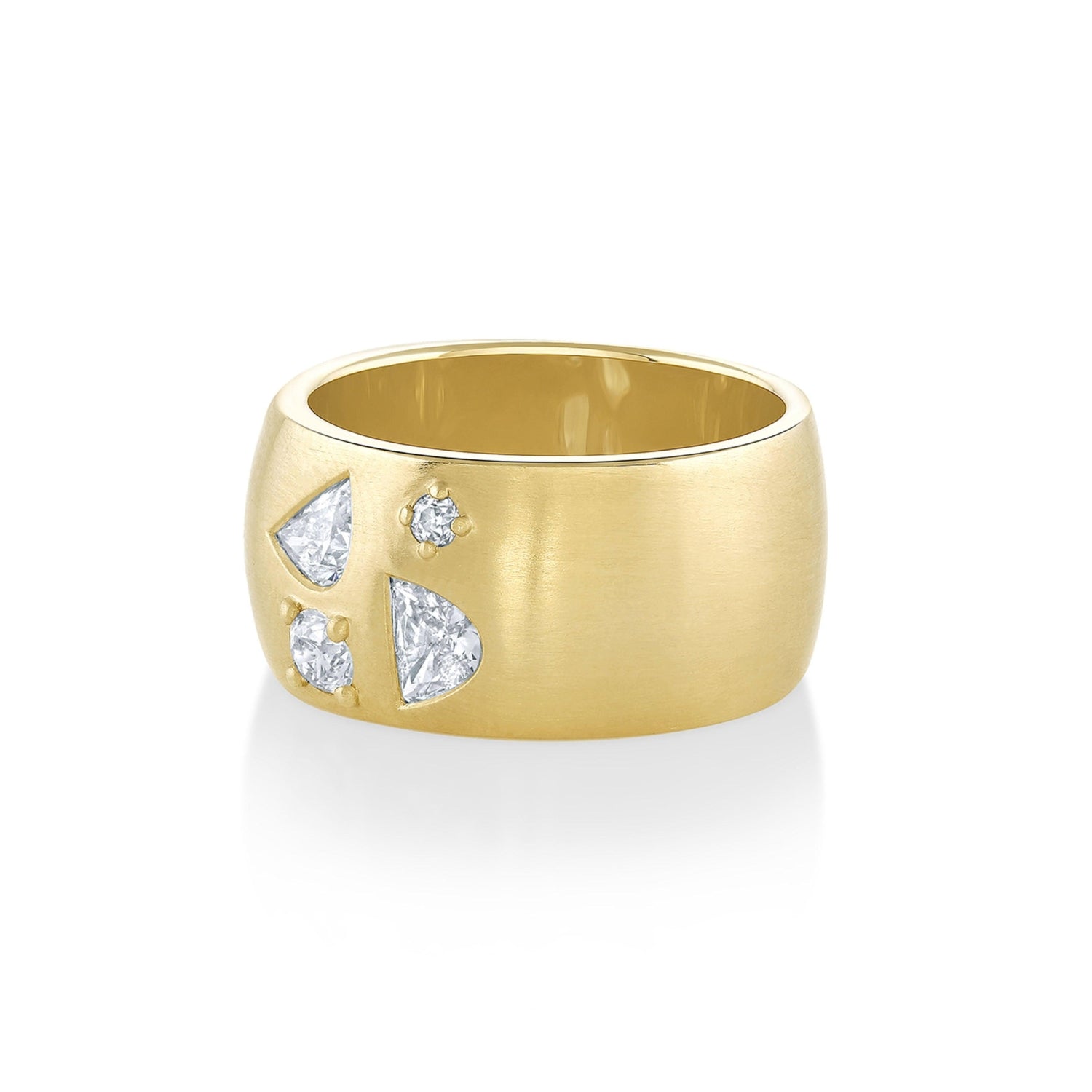 Marrow Fine Jewelry White Diamond Mixed Shapes Chunky Brushed Metal Solid Gold Cigar Band Ring [Yellow Gold] Side