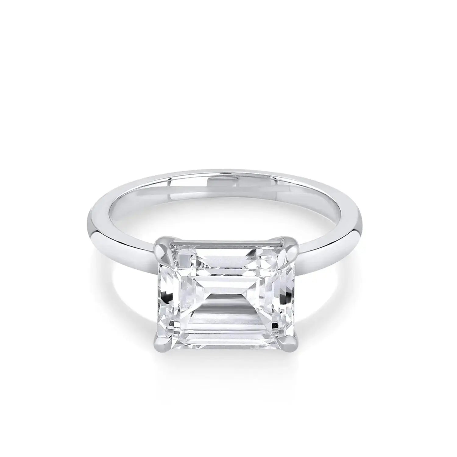 Marrow Fine Jewelry East/west Set White Diamond Emerald Cut Engagement Ring With Bead Prongs [White Gold]