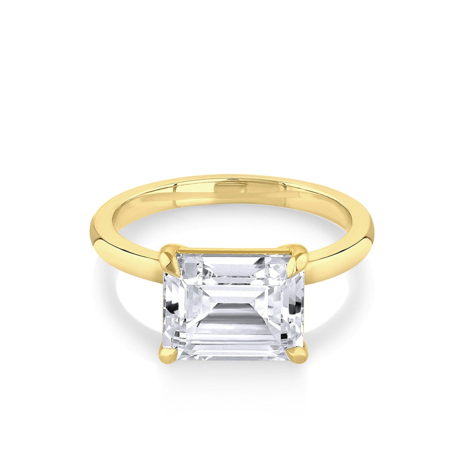 Marrow Fine Jewelry East/west Set White Diamond Emerald Cut Engagement Ring With Bead Prongs [Yellow Gold]