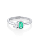 Marrow Fine Jewelry Minuette Collection Clementine Emerald and White Diamond Toi et Moi Engagement Ring [White Gold]