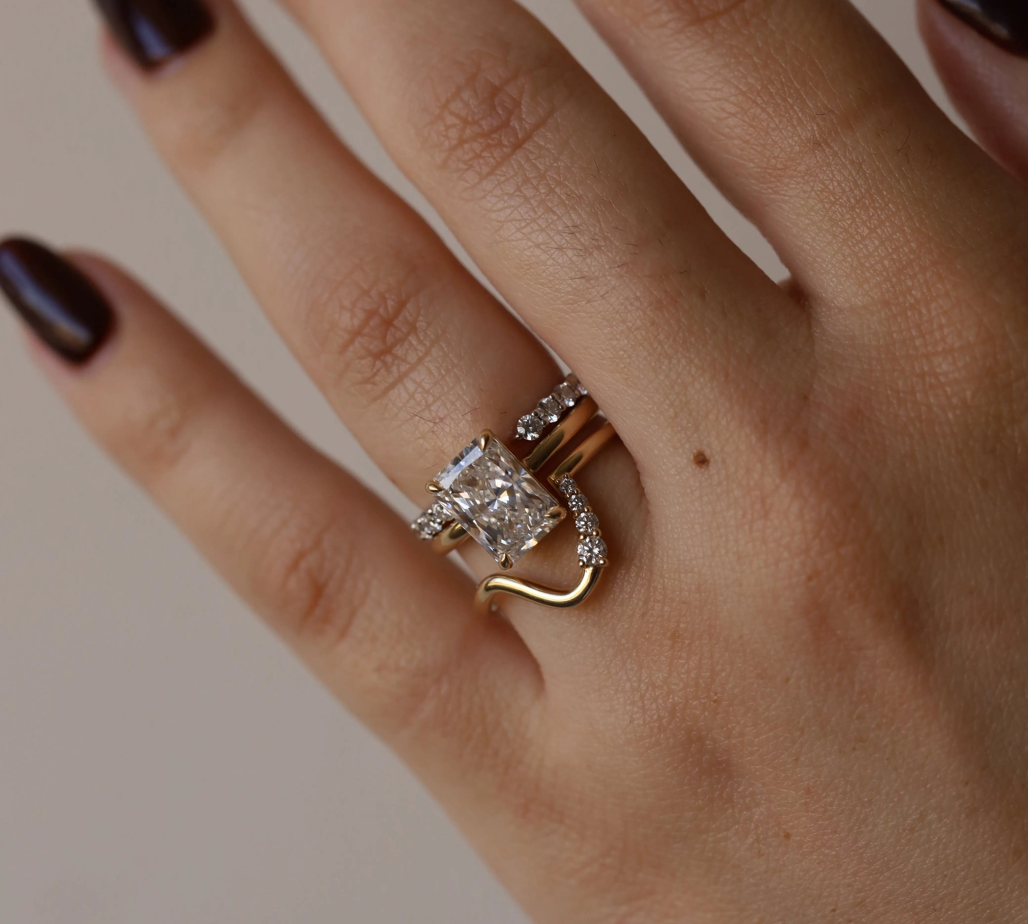 3.03ct Lab-Created Diamond Radiant Francesca Ring on hand