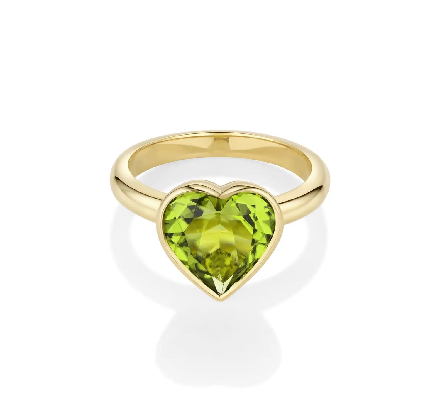 3.44ct Peridot Bezel Heart Ring [front flat lay]