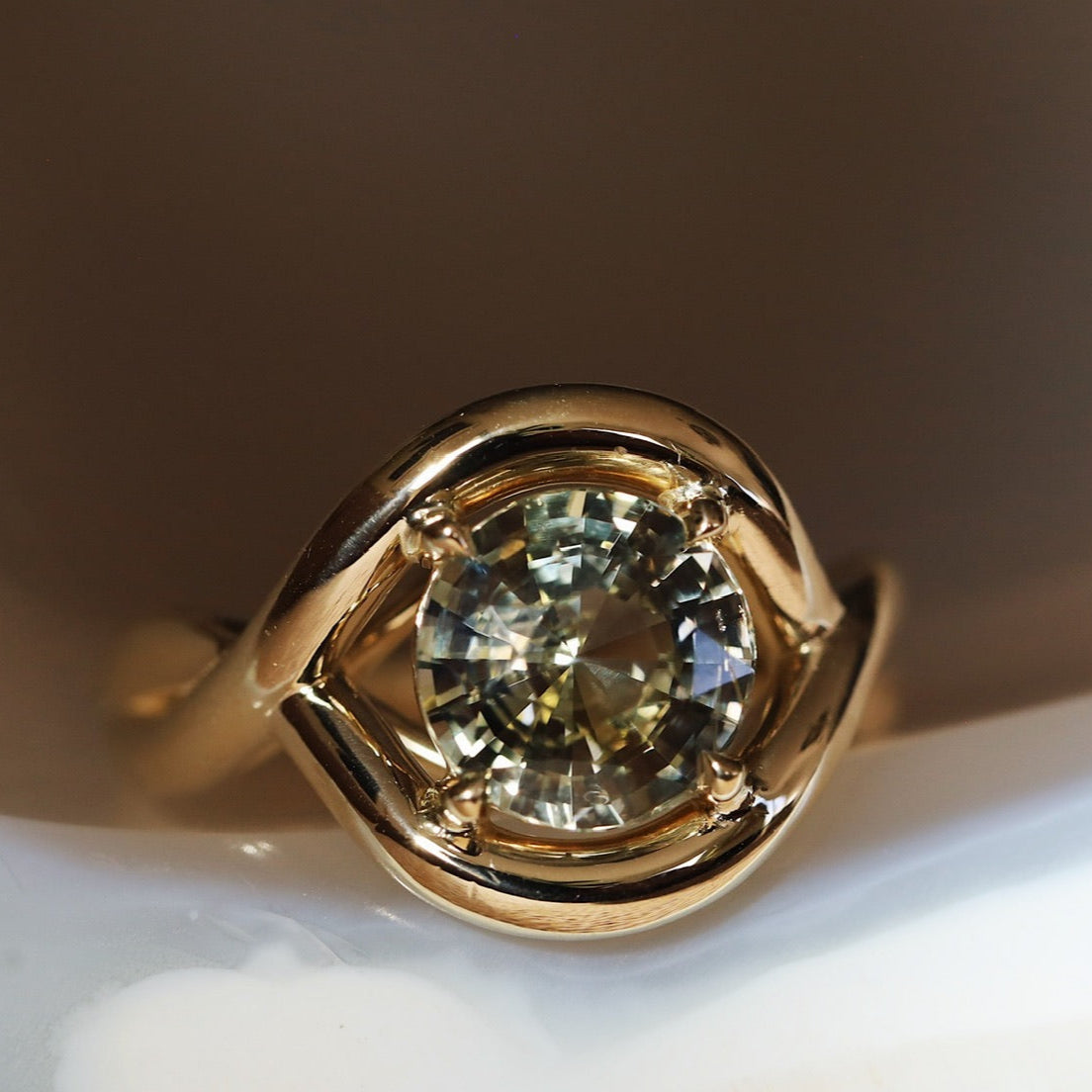 3.51ct Round Greenish-Yellow Sapphire Florence Ring