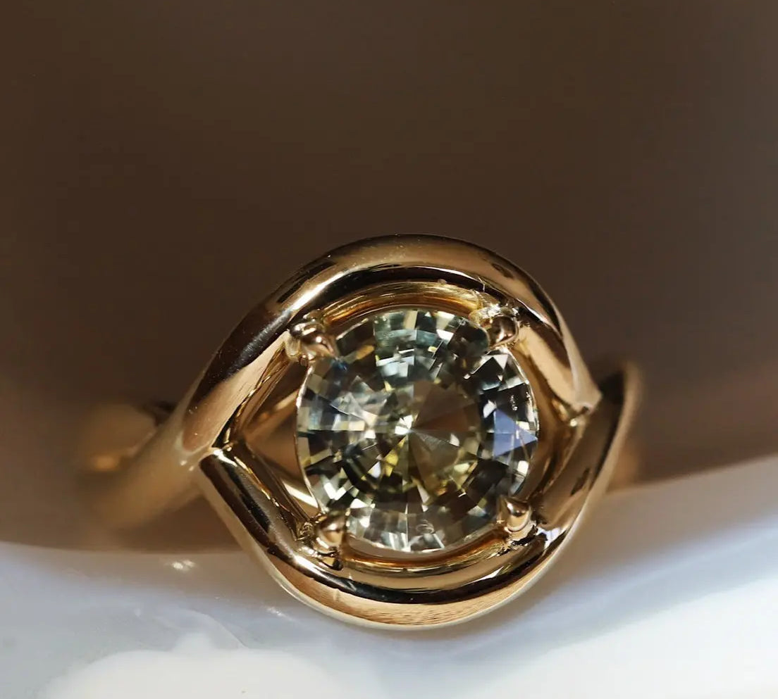 3.51ct Round Greenish-Yellow Sapphire Florence Ring